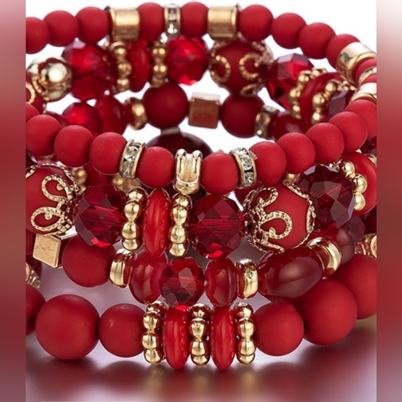 Bohemian Multi-layer Stone Bracelet/Red - Picture 2 of 2